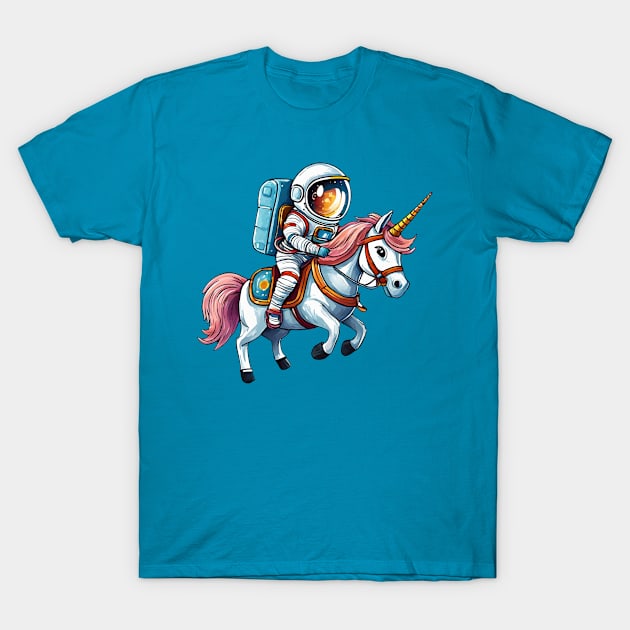 Astronaut on Mythical Unicorn T-Shirt by Smartdoc